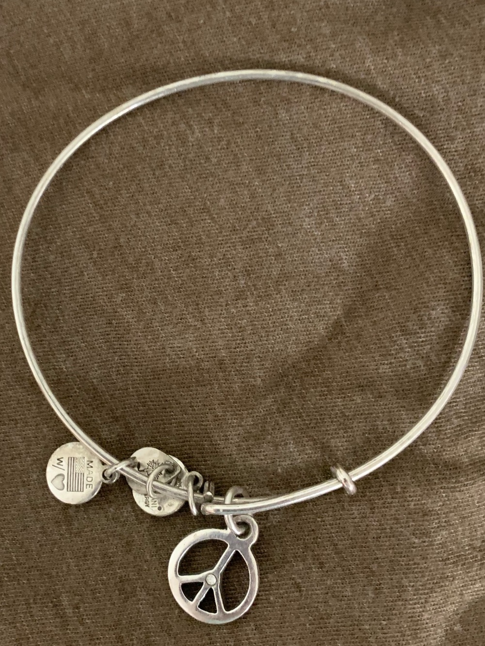 Alex and Ani Silver Peace Sign Charm Bangle Bracelet
